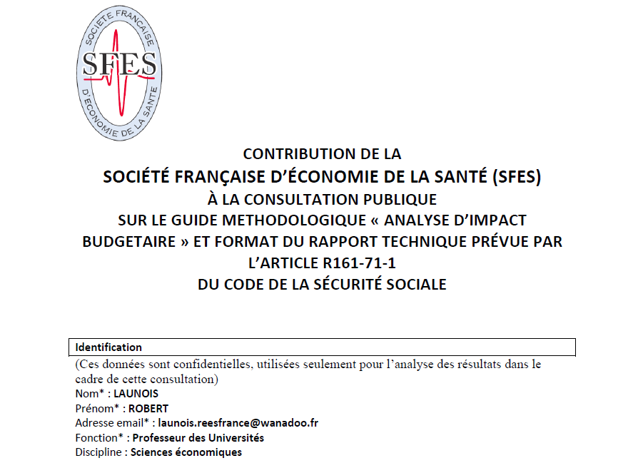 Contribution de la SFES à la consultation publique sur le guide méthodologique « Analyse d’impact budgétaire »